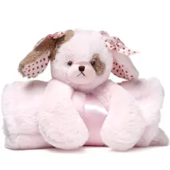 Bearington Baby Wiggles Cuddle Me Sleeper, Pink Puppy Dog Large Size Security Blanket, 28.5" x 28.5", For Ages 0-3
