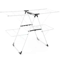 2-Level Freestanding Foldable-Portable Laundry Drying Rack with Height Adjustable Wings
