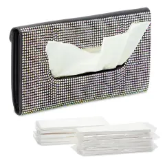 Sparkly Black Sun Visor Tissue Holder for Car, 12 Bags of Refill Tissues, 24 Sheets Each