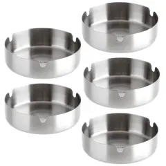 5 Pack Stainless Steel Ashtrays for Cigarettes, Outdoor, Indoor Round Patio Ashtray, 3 Slots Each (4 x 4 x 1.2 In) Silver