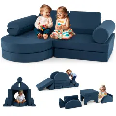 Velvet Suede 13-Piece Kids Modular Play Couch, Soft and Safe Design Blue