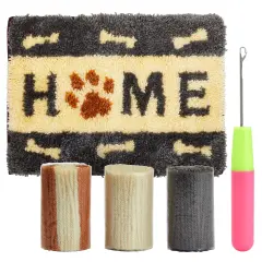 Dog Latch Hook Rug Kits for Adults and Kids Beginners with Printed Canvas, Colorful Yard - DIY Craft Hooking Needlework Multicolor