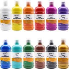 Tempera Paint Set 12pc x 16.9 US fl.oz (500ml), 12 Bottles of Tempera Style Kids Paint, Washable for Kids Art and Craft, Non Toxic, Easy to Clean.