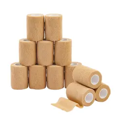 12-Rolls Self Adherent Bandage Wrap, Vet Tape - 3 In x 5 Yds Breathable, Elastic Cohesive Wrap Tape for Wrist, Swelling, Sports, Tattoo (Tan)