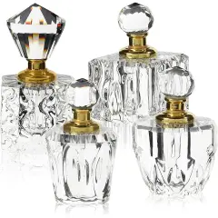 4 Pack Crystal Perfume Bottle Set in 4 Unique Designs, Empty Refillable Bottles for Fragrances, Bathroom Decor Clear