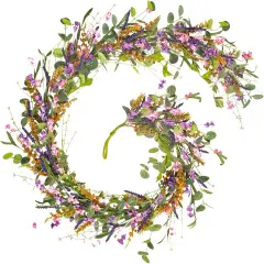6FT Lavender Flowers Garland with Wildflower, Purple Pink Floral Eucalyptus Vine, Artificial Summer Spring Garland for Mantle Wedding Arch Porch Window Indoor Decor Home Decoration