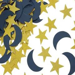 Big Moon Star Table Confetti Decor Glitter Table Confetti Moon Star Decoration for Birthday Wedding Theme Thanks Giving Party Valentine's Mother's Day Scatter Bless Confetti (Gold,Dark Blue)