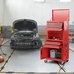 3-in-1 Rolling Tool Chest Storage Cabinet with Universal Wheels and 6 Different Size Drawers Red