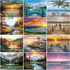 12 Pack Diamond Painting Kits for Adults, Landscape Diamond Art Kits, Mountain Diamond Painting, Sea Diamond Painting Kits, Full Drill Diamond Dots Painting 12x12 inch (Natural scens)