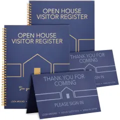 2 Pack Sign In Book for Open House Visitors, Guest Registry with 2 Pack Realtor Tent Cards for Real Estate Agent Supplies, Home Sale Business (Navy Blue, 8.5x11)