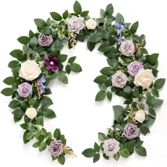 5FT Light Purple Artificial Summer Flower Garland Rose Leaves Lilac Floral Garland Arch Flowers Vine Lavender Table Garland