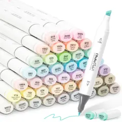 Ohuhu Oahu Alcohol Markers 48 Pastel Colors - Chisel & Fine Dual Tips - Double Tipped Art Marker Set for Artists Adults Coloring Sketching Illustration