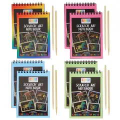 Bright Creations 8 Pack Rainbow Scratch Paper Pads for Kids Ages 8-14 with Wooden Styluses, 10 Sheets (5.5 x 3.9 In) Black