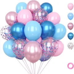 Pink and Blue Balloons,12 Inch Metallic Blue and Pink Balloons,57Pcs Gender Reveal Balloon for Baby Shower,Birthday,Weddind,Princess Theme Party Decorations