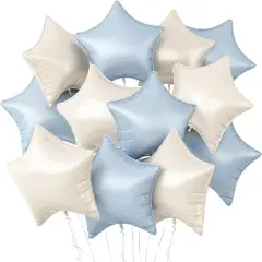 Blue White Star Balloons,12Pcs Baby Blue White Star Shaped Foil Balloons,18Inch Large Cream White Helium Mylar Balloon for Baby Shower Birthday Anniversary Party Decorations