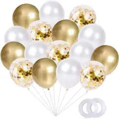 Gold Pearl White Gold Confetti Balloons Set(60Pack), 12Inch Latex Glitter Balloons Birthday Wedding Baby Shower Bridal Shower Party Decorations