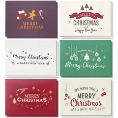 48-Pack Merry Christmas Cards with Envelopes for Holiday Wishes, 4x6 Festive Season Greeting Card for Xmas, 6 Retro Modern Designs