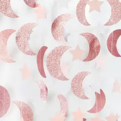 Pink Rose-Gold Moon-Star Party-Decorations Garland - 52Ft Twinkle Little Star Hanging Decoration Streamers Banner, Eid Ramadan Mubarak Decoration Birthday Wedding Baby Shower Party Decor