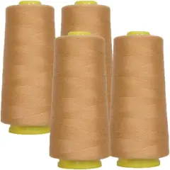 4-Pack Light TAN All Purpose Sewing Thread Cones (6000 Yards Each) of High Tensile Polyester Thread Spools for Sewing, Quilting, Serger Machines, Overlock, Merrow & Embroidery.