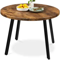 Best Choice Products 35.5in Mid-Century Modern Round Dining Table w/ Steel Legs, Adjustable Feet Brown