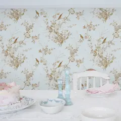 Rachel Ashwell Bird Chinoiserie Blue Gold Wallpaper