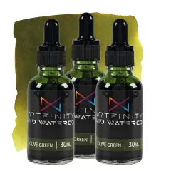 Artfinity Liquid Watercolor Paint 30 ml Bottle - 3 Pack, Olive Green - Vibrant Dye-Based Liquid Watercolor w/ Glass Pipette, Fast-Drying, Fine Art Paint for Calligraphy, Airbrushing & Traditional Art
