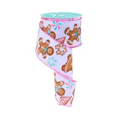 2.5" Gingerbread Kids Ribbon: Pink/Blue (10 Yards)