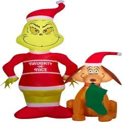 4' Gemmy Airblown Inflatable Christmas Grinch and Max in Winter Outfits Yard Decoration 884946