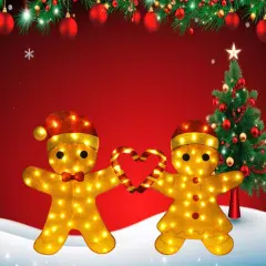 Magical 32 Inch Light Up Gingerbread Couple for Indoor Outdoor Holiday Decor