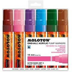 Molotow ONE4ALL Acrylic Paint Marker Set, 6 Basic Colors #2, 15mm, Assorted Colors, 1 Set Each