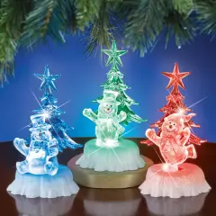 Collections Etc LED Lighted Color-Changing Snowman Trio Decoration - Set of 3