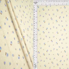 1 Yard Cotton Style Pointelle Ditsy Digital Print Fabric, 220 GSM Polyester Spandex 58/60" Width OATMEAL/BLUE