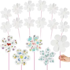 12 Pcs DIY Paper Pinwheels Bulk Make Your Own Pinwheel White Blank Paper Pinwheels Paper Craft Kits for Boys Girls Summer Activities School Group Daycare Home Project
