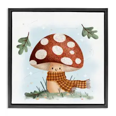 Stupell Industries Happy Mushroom in Scarf Floating Frame Design by Sarah Hickman