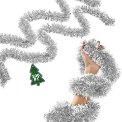 100Ft Christmas Garland - Xmas Tree Decorations, Christmas Tinsel Decorations