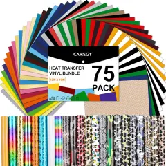 HTV Heat Transfer Vinyl Bundle: 75 Pack 12" x 10" Iron on Vinyl for T-Shirt, 57 Assorted Colors