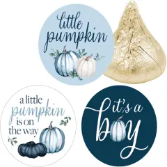 Blue Little Pumpkin Boy Baby Shower Kisses Candy Stickers