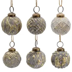 2in Farmhouse Ball Ornaments Distressed Metal Glass Christmas Decor Silver