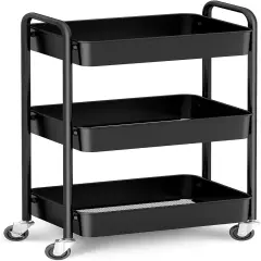 3-Tier Rolling Metal Storage Organizer - Mobile Utility Cart (Black)