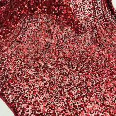 1 Yard Sequined Lace Fabric on 100% Polyester Net Mesh, Embroidered Elegant Lace Material Burgundy