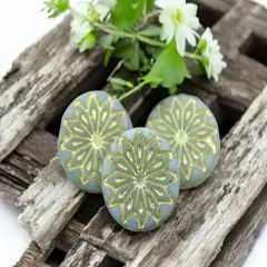 *6* 18mm Gold Washed Matte Aqua Opaline Star Flower Coin Beads