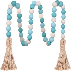 Wood Bead Garland,39in Farmhouse Beads with Tassels Boho Beads for Tiered Tray Decorative Beads Home Decor