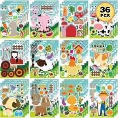 36 PCS Farm Animal Stickers Sheets
