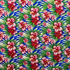 1 Yard Hibiscus Floral Print Polyester Fabric 60 Inch Width Blue & Green