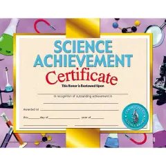 Science Achievement Certificate, 8.5" x 11", Pack of 30