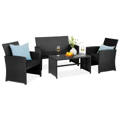 Best Choice Products 4-Piece Outdoor Wicker Patio Conversation Furniture Set w/ Table, Cushions Black/Black