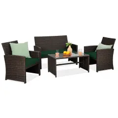 Best Choice Products 4-Piece Outdoor Wicker Patio Conversation Furniture Set w/ Table, Cushions Brown/Midnight Green