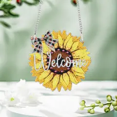 Diamond Art Painting Hanging Pendant DIY Welcome sunflower 5D Special Shape Crystal Diamond Art Partial Mosaic Making Craft Wreath Ornaments, Home wall decor window decoration Handmade Christmas Gift