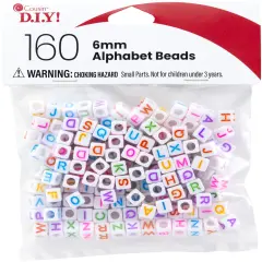 CousinDIY Alphabet Beads 6mm 160/Pkg-White With Multicolor Letters