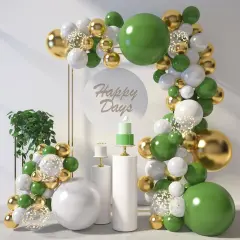 Sage Green Balloon Garland Kit, 150PCS Arch Kit Different Sizes Latex Balloons Gold Olive Green Confetti Metallic Balloons for Jungle Family Reunion Woodland Theme Party